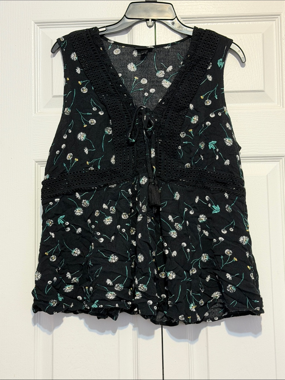 torrid Black Floral Lace-Trim Tie-Front Babydoll Tank